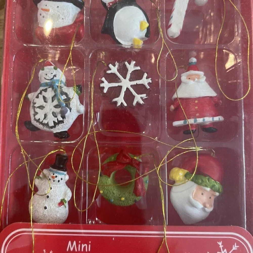 Mini Resin Christmas Ornaments Set of 12 Classic Christmas Decorations Small